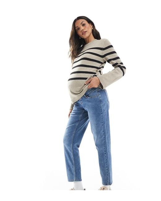 Mama.licious Blue Mamalicious Maternity Straight Leg Jeans With Soft Over The Bump Band