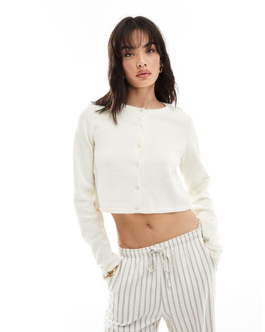 ASOS White Knitted Crew Neck Cropped Cardigan