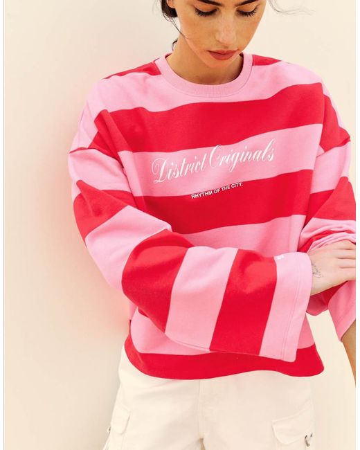 Pull&Bear Red Oversize Striped Sweatshirt