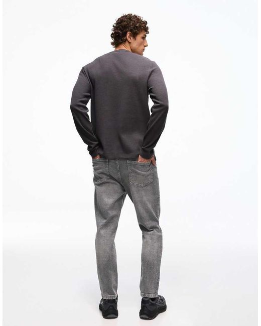 Bershka Gray Ripped Carrot Fit Jeans for men