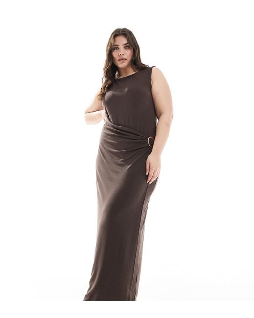 4th & Reckless Brown Sleeveless Drape Ring Detail Maxi Dress