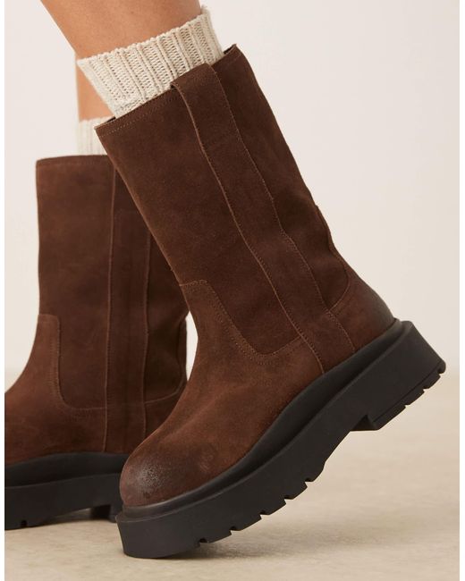 ASOS Brown Coast Chunky Pull On Knee Boots