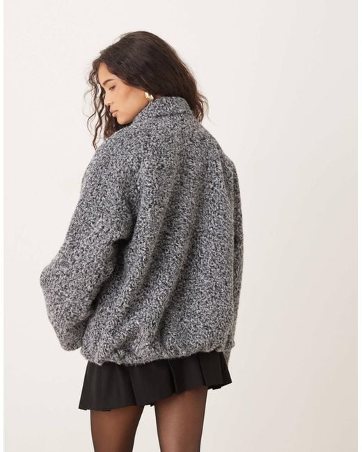 ASOS Gray Top Collar Brushed Bomber Jacket