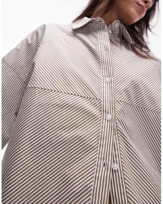 Chemise en coton avec empiècements extrêmes à rayures - olive TOPSHOP en coloris Gray