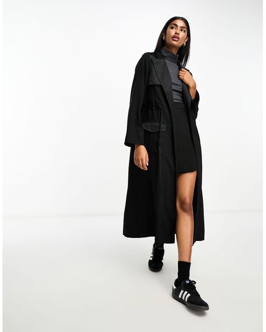 River Island Black Utility Satin Contrast Duster Trench Coat