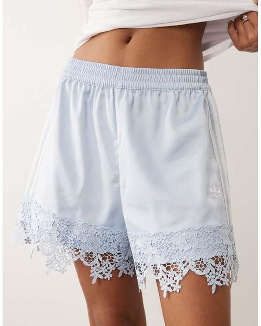 Adidas Originals Blue Satin Shorts With Lace Hem