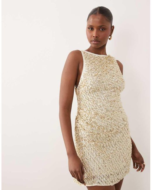 ASOS Natural Embellished Sequin Mini Dress
