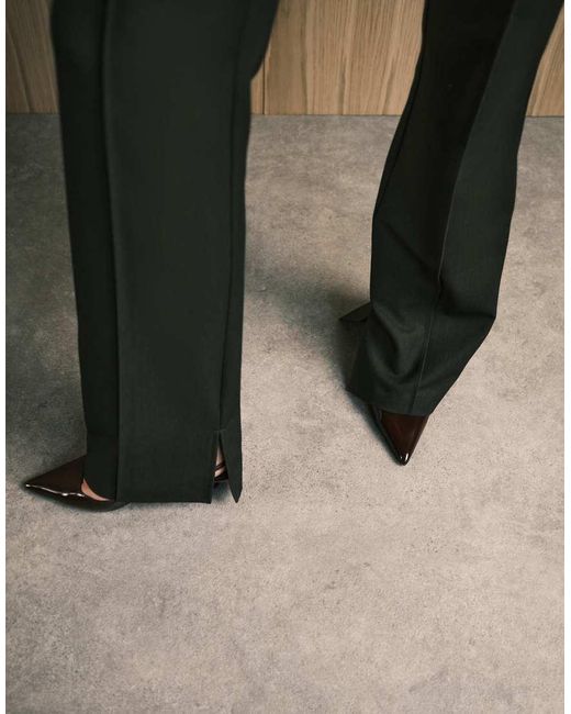 ASOS Natural Tailored Seam Detail Flare Suit Trousers With Split Hem