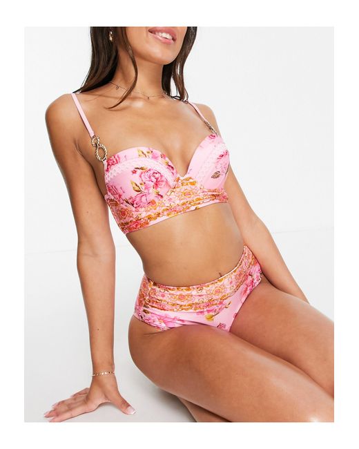 River Island Pink Floral Print Plunge Bikini Top