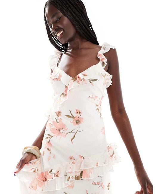 New Look White Floral Ruffle Maxi Dress
