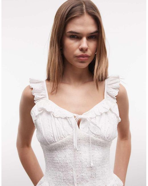 Reclaimed Vintage White Cotton Rich Lace Trim Top