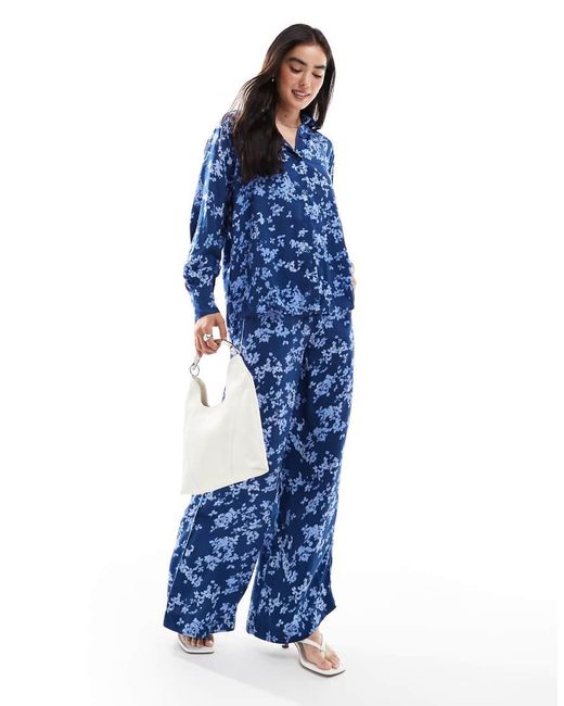 French Connection Blue Delphine Printed Wide Leg Trousers Co-Ord