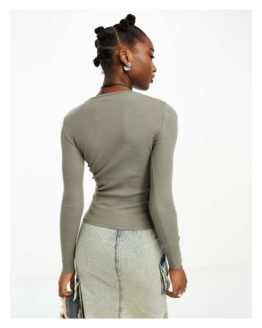 Cotton On Green Cotton On Ribbed Long Sleeve Top