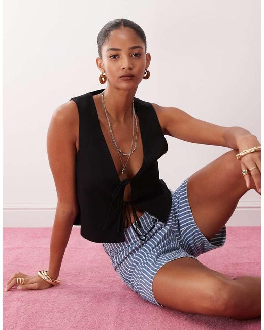 Monki Black Linen Waistcoat