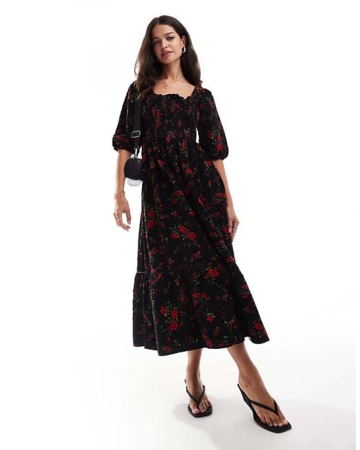 Nobody's Child Black Elsa Cord Smocked Midaxi Dress