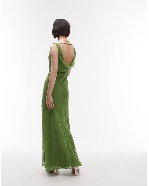 TOPSHOP Green Premium Double Layered Cowl Slip Dress With Beading And Eyelet