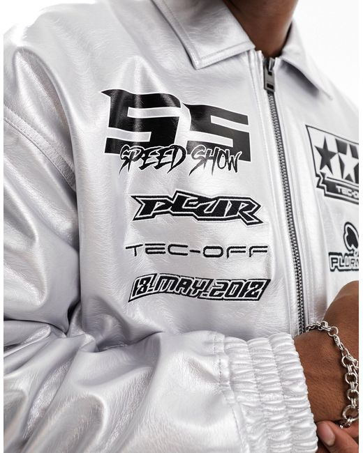 Bershka White Motocross Metallic Bomber Jacket for men