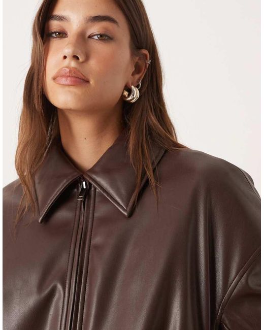 Abercrombie & Fitch Brown Vegan Leather Bubble Hem Bomber Jacket