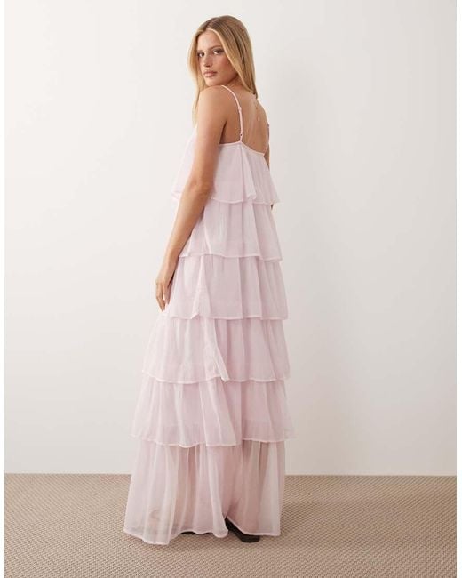 Vila Pink Tiered Ruffle Cami Maxi Dress