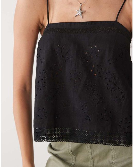 Collusion Black Open Back Crochet Patch Work Cami Top