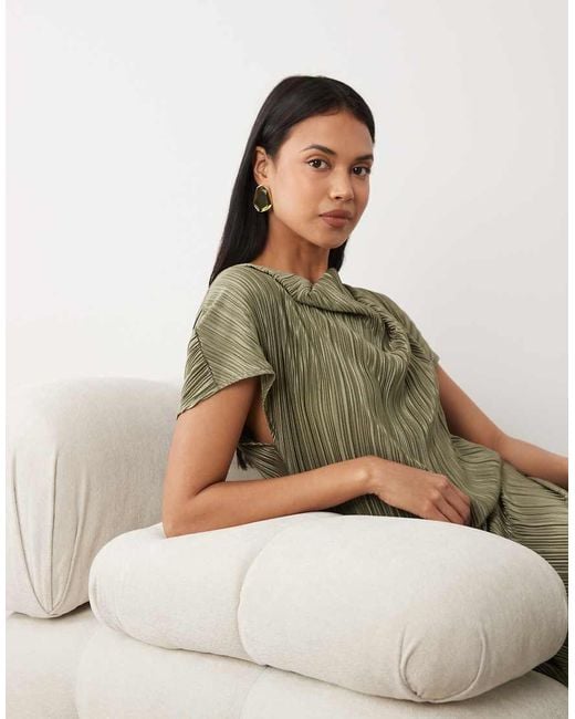 ASOS Green Plisse Draped Waist Midi Dress