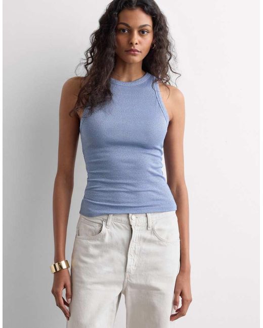 Intimissimi Blue Ribbed Lamé Cotton Vest Top