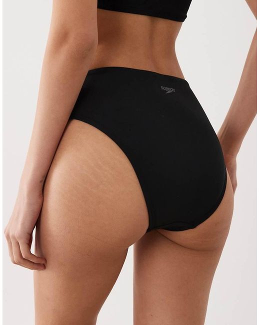 Speedo Black Solid Cheeky High Waist Bikini Bottom