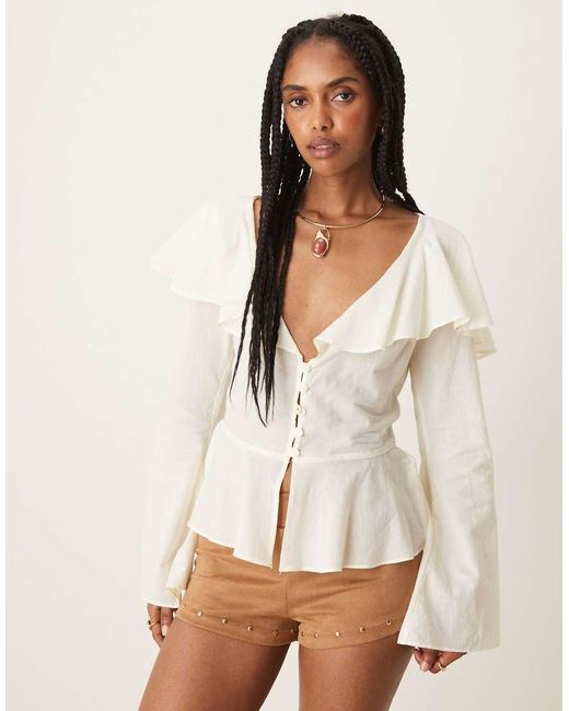 ASOS Natural Ruffle Neckline Prairie Blouse