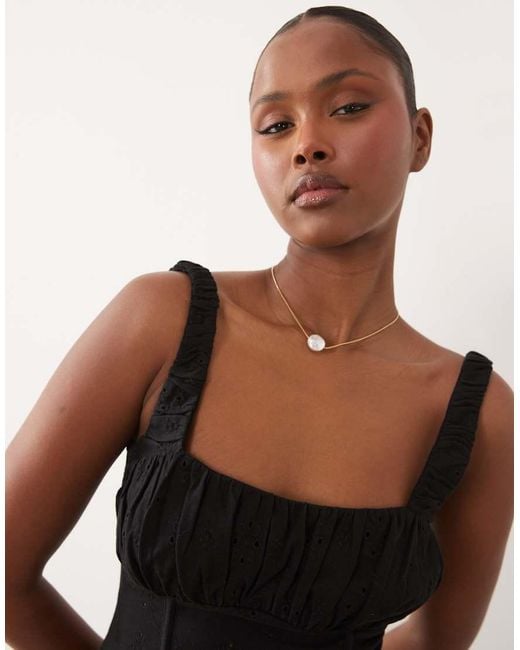 ASOS Black Broderie Milkmaid Top With Gathered Bust