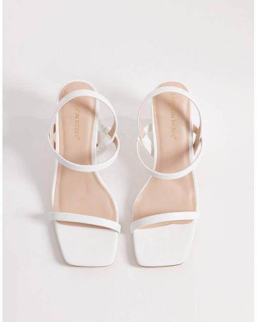 London Rebel Natural Ash Strappy Mid Block Heeled Sandals