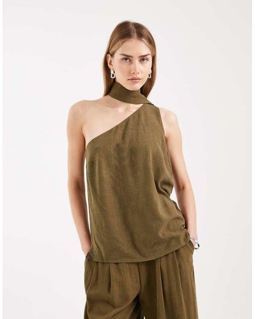 ASOS Green Tailored One Shoulder Scarf Detail Top