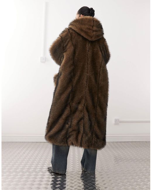 Labelrail X Jennifer Mcking Faux Fur Maxi Hooded Coat in