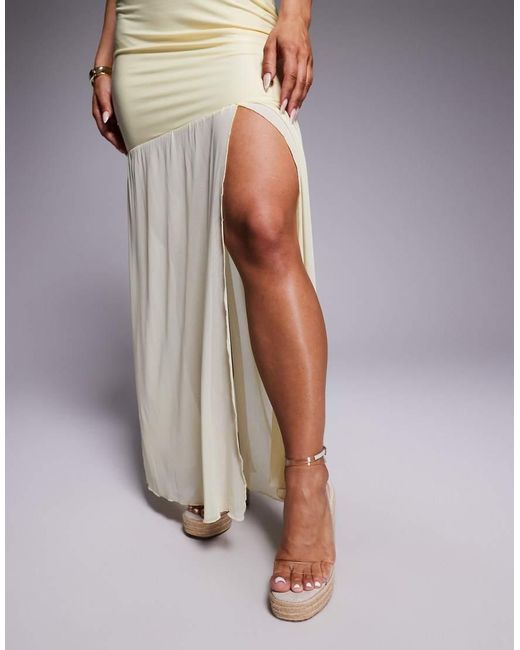 Kaiia Gray Exclusive Double Layered Slinky Bandeau Drop Waist Split Front Sheer Hem Maxi Dress