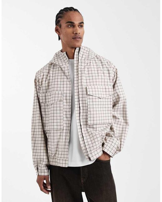 ASOS Gray Oversized Check Windbreaker for men