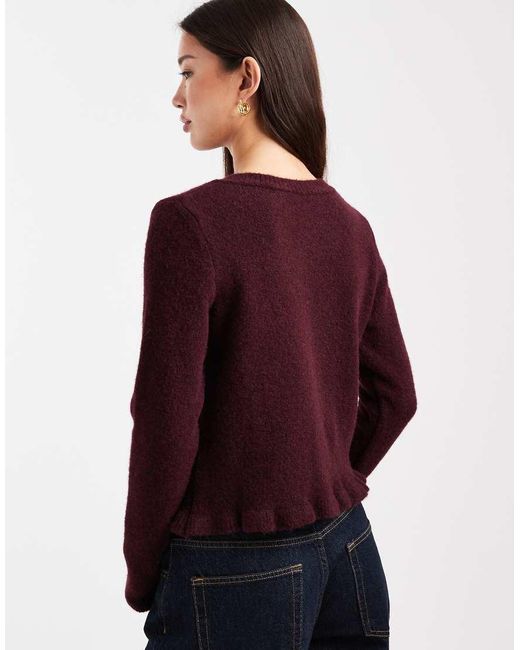 ASOS Purple Knitted Ruffle Cardigan With Wool