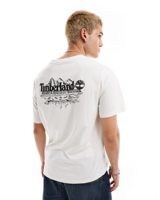 Exclusivité asos - - t-shirt oversize avec grand imprimé montagne au dos - cassé Timberland pour homme en coloris White