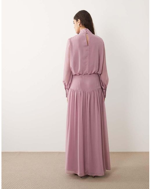 ASOS Pink High Neck Deep Cuff Maxi Dress