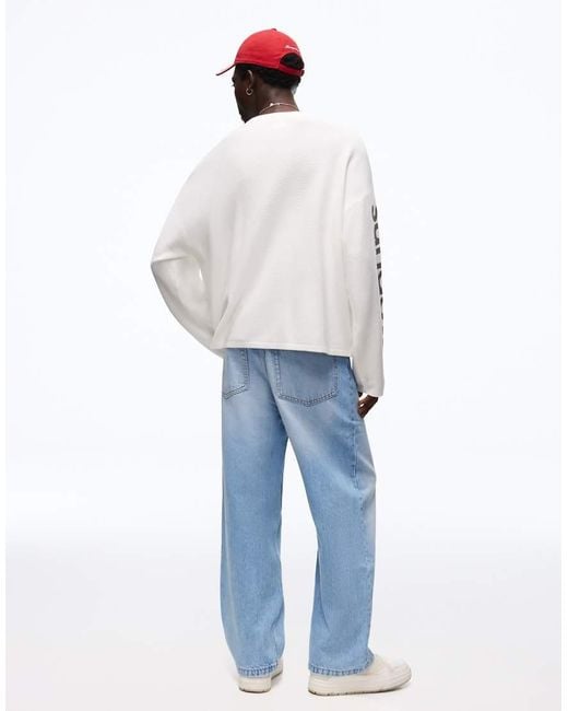 Bershka Blue Baggy Jeans for men
