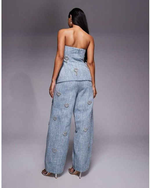ASOS Blue Co-ord Embellished Heart Barrel Trousers