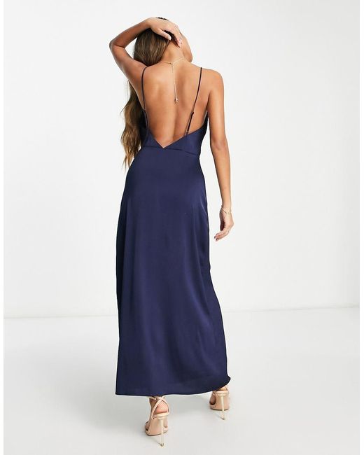 Vila Blue Satin Cowl Neck Maxi Dress