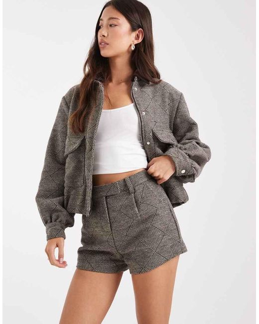 4th & Reckless Brown Wool Feel Tailored Pleat Front Micro Shorts