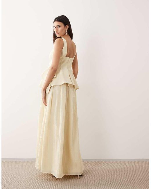 ARRANGE Natural Square Neck Maxi Dress With Linear Jacquard Skirt
