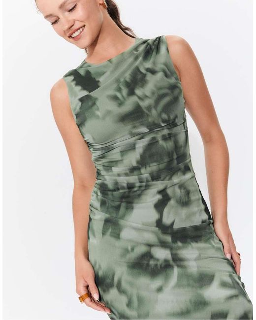 Stradivarius Midi Jurk Van Tule Met Print in het Green
