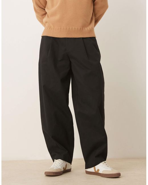 ASOS Black Smart 100% Cotton Plated Barrel Leg Trousers for men