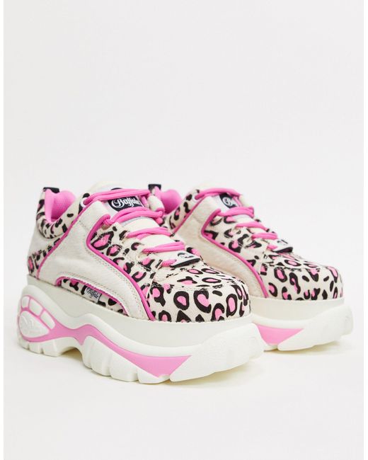 London - sneakers basse bianco e rosa leopardato di Buffalo in Pink