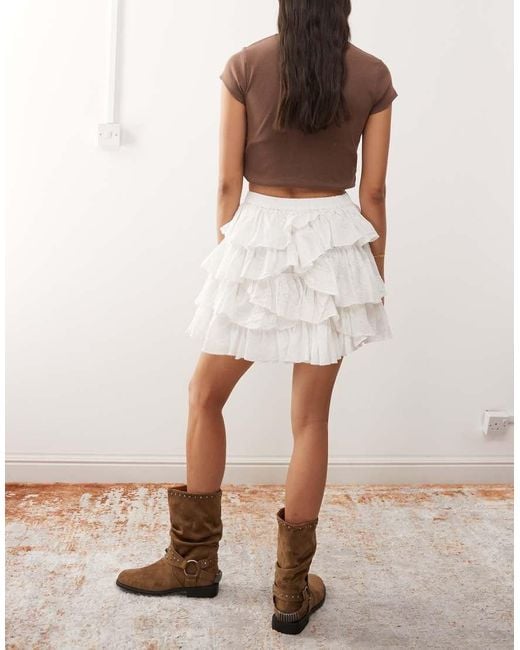 Miss Selfridge White Embroidered Cotton Ruffle Mini Skirt
