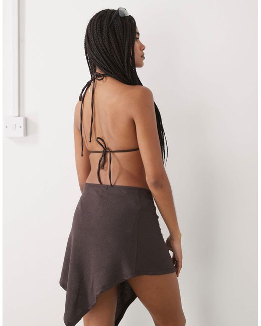 Lioness Brown Moss Tie Side Asymmetric Beach Skirt Co-ord