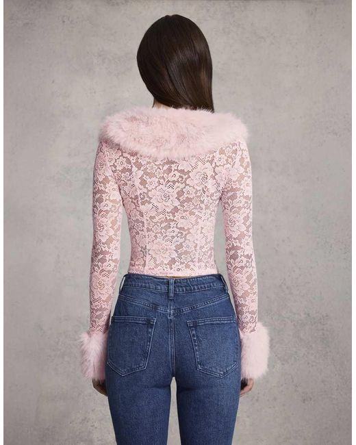 Oh Polly Pink Faux Fur Trim Long Sleeve Cardigan