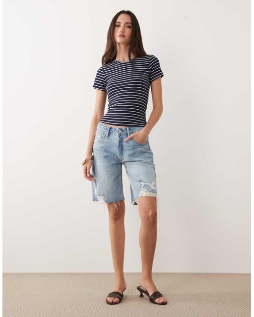 GOOD AMERICAN Blue Modal Ribbed Baby Tee