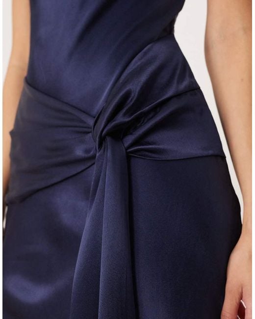 SNDY'S Blue Satin Bandeau Wrap Tie Waist Detail Maxi Dress